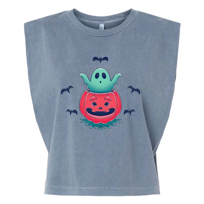 Ghost Pumpkin Gift Halloween Garment-Dyed Women's Muscle Tee