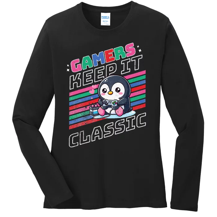 Gamers Penguin Ladies Long Sleeve Shirt