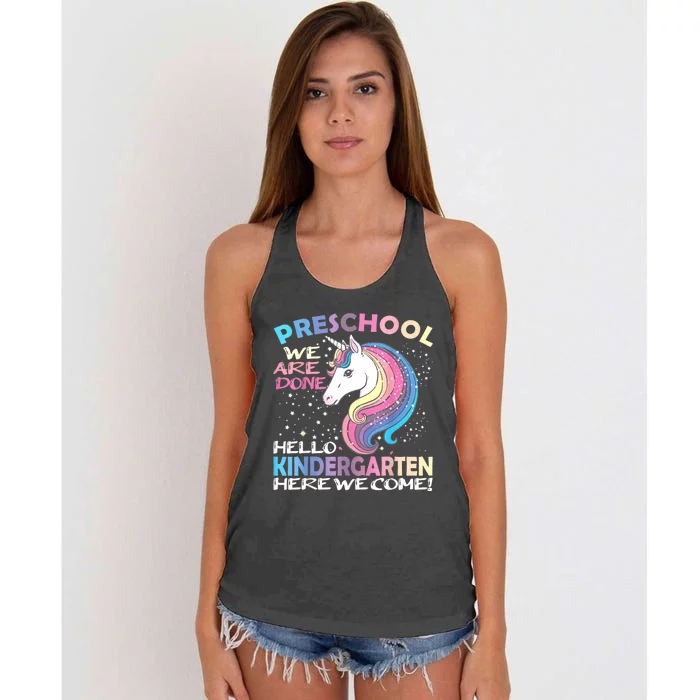 Goodbye Preschool Graduation Hello Kindergarten Prek Unicorn Women's Knotted Racerback Tank