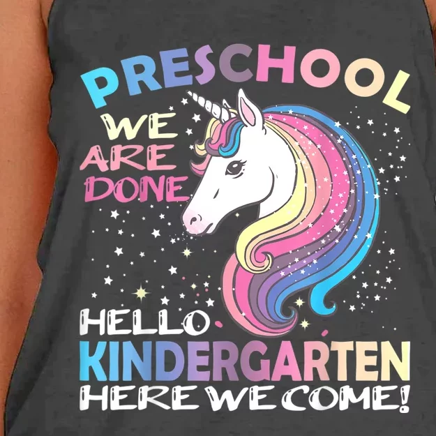 Goodbye Preschool Graduation Hello Kindergarten Prek Unicorn Women's Knotted Racerback Tank