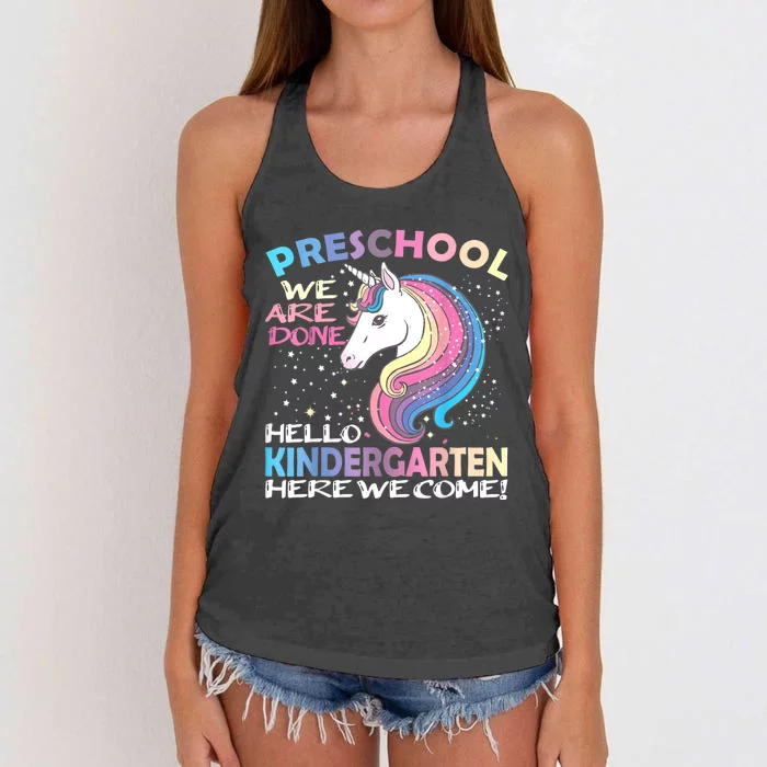 Goodbye Preschool Graduation Hello Kindergarten Prek Unicorn Women's Knotted Racerback Tank