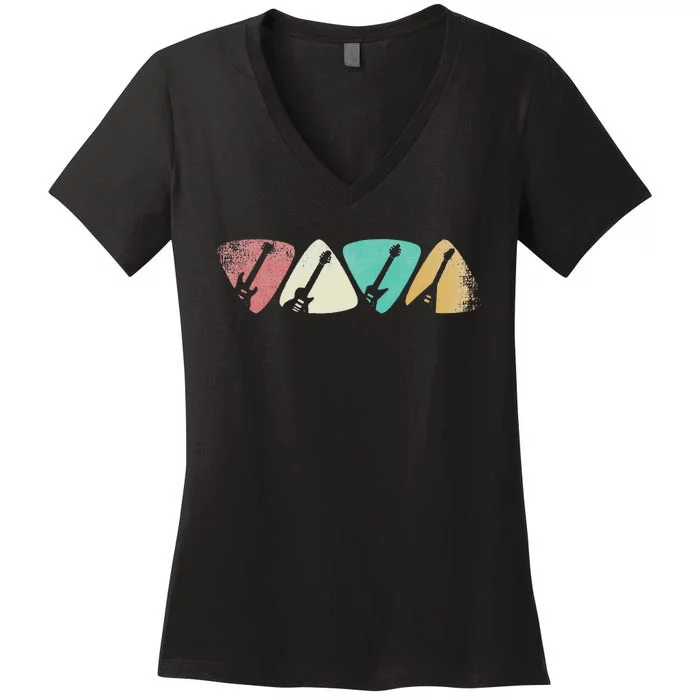 Guitar Pick Gift For Guitarist Retro Vintage Women's V-Neck T-Shirt