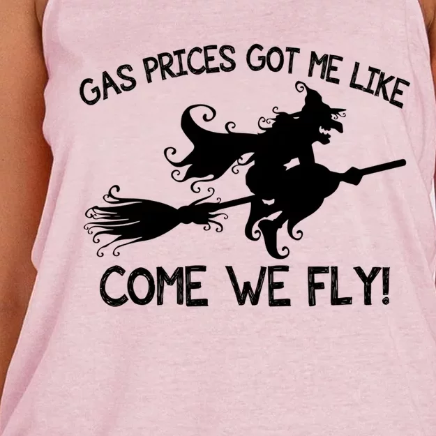 Gas Prices Got Me Like Come We Fly Broom Vacuum Halloween Gift Women's Knotted Racerback Tank