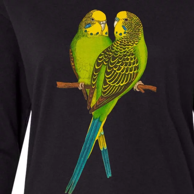 Green Parakeet Gift Cute Parakeets Budgie Bird Lover Womens Cotton Relaxed Long Sleeve T-Shirt