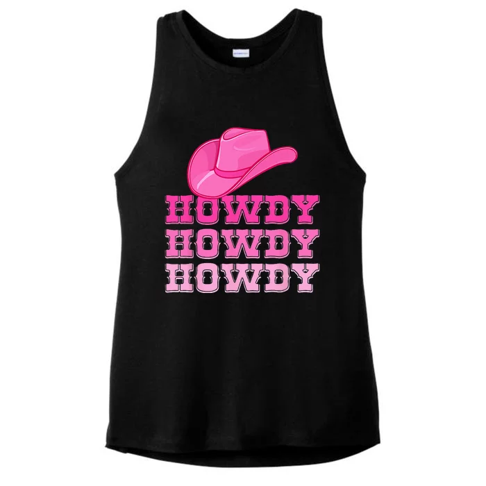 Girls Pink Howdy Cowgirl Western Country Rodeo Ladies Tri-Blend Wicking Tank