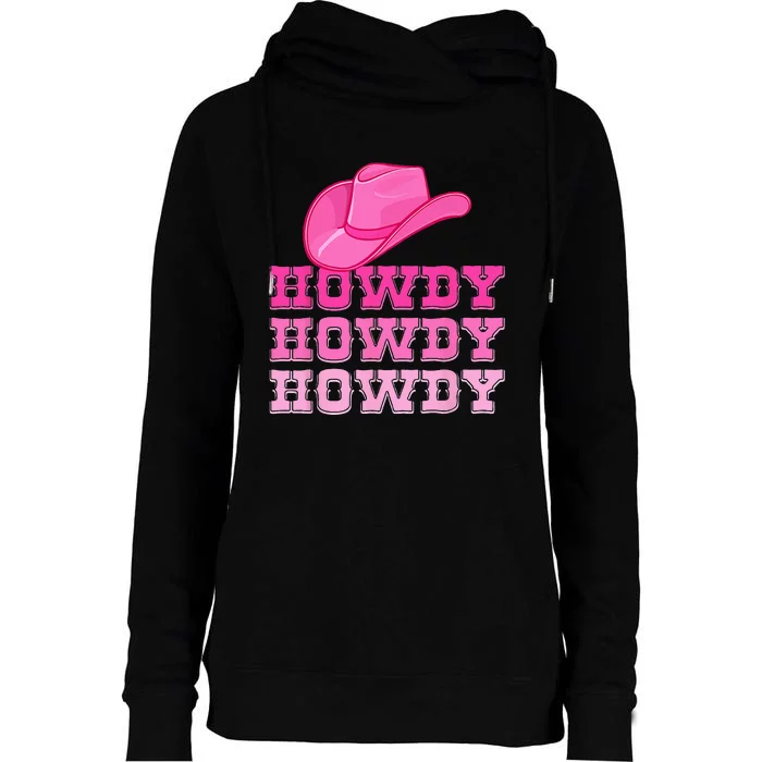 Girls Pink Howdy Cowgirl Western Country Rodeo Womens Funnel Neck Pullover Hood