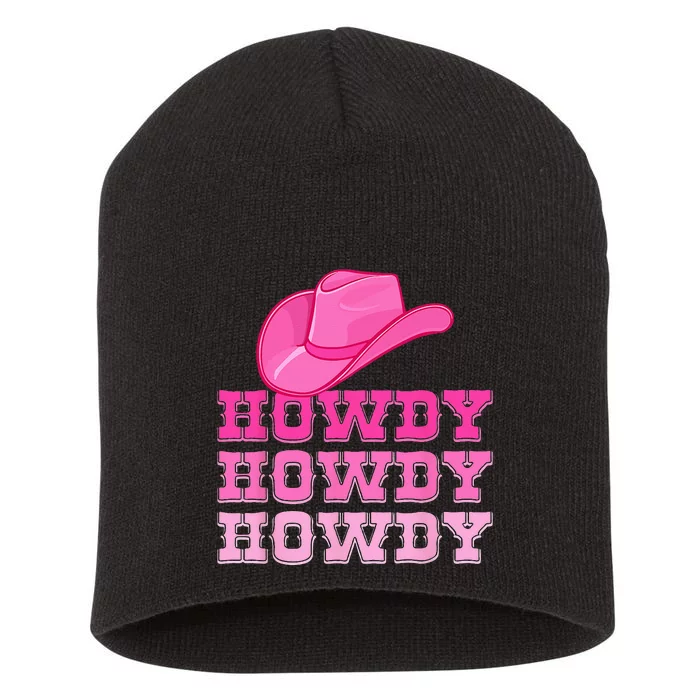 Girls Pink Howdy Cowgirl Western Country Rodeo Short Acrylic Beanie