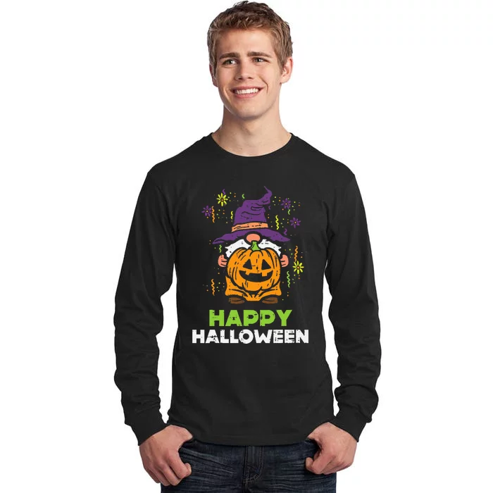 Gnome Pumpkin Happy Halloween Costume Garden Tall Long Sleeve T-Shirt