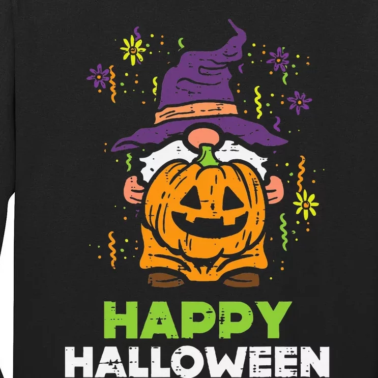 Gnome Pumpkin Happy Halloween Costume Garden Tall Long Sleeve T-Shirt