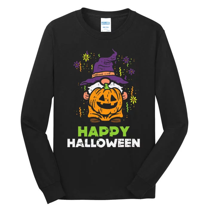 Gnome Pumpkin Happy Halloween Costume Garden Tall Long Sleeve T-Shirt