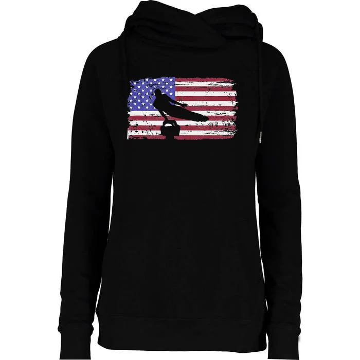 Gymnastics Pommel Horse Guy Usa American Flag Sports Team Womens Funnel Neck Pullover Hood