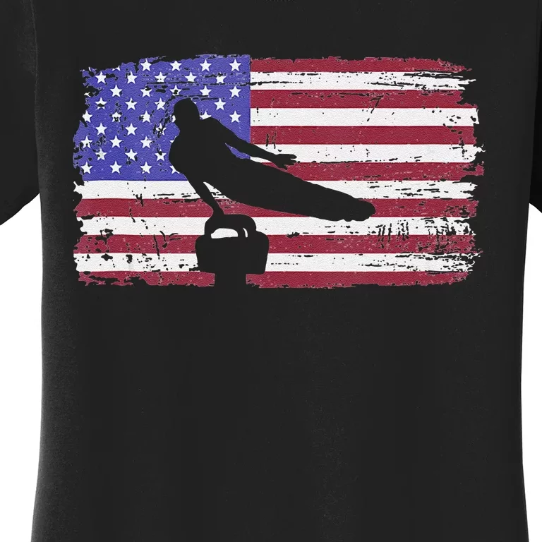 Gymnastics Pommel Horse Guy Usa American Flag Sports Team Women's T-Shirt