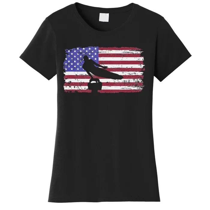 Gymnastics Pommel Horse Guy Usa American Flag Sports Team Women's T-Shirt