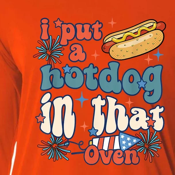 Groovy Put Hotdog In That Oven 4th Of July Pregnancy Cooling Performance Long Sleeve Crew