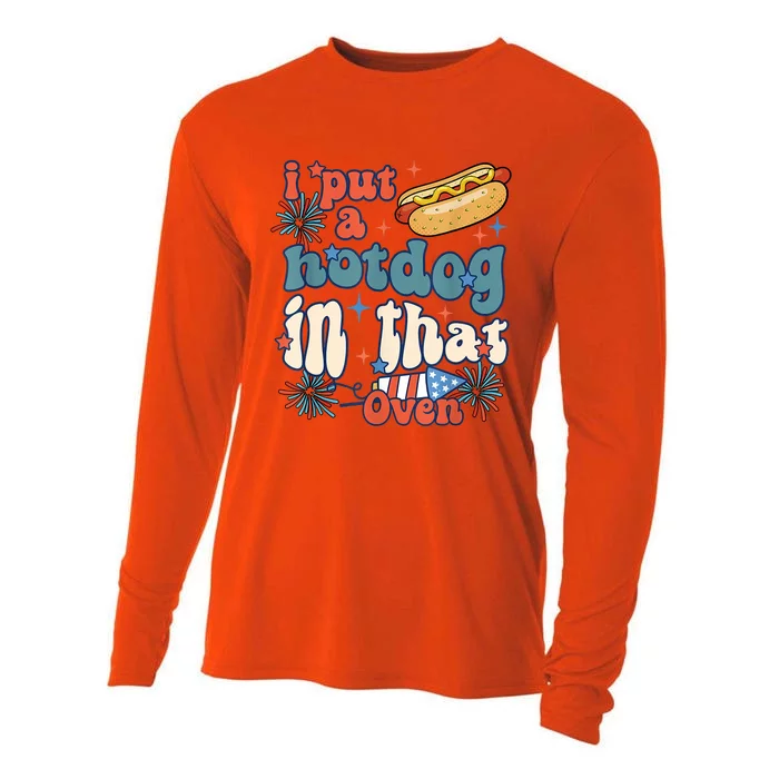 Groovy Put Hotdog In That Oven 4th Of July Pregnancy Cooling Performance Long Sleeve Crew