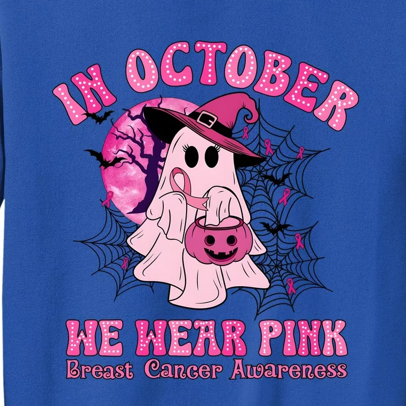 Ghost Pumpkin In October We Wear Breast Cancer Tall Sweatshirt