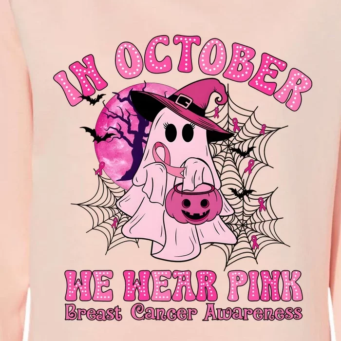 Ghost Pumpkin In October We Wear Breast Cancer Womens California Wash Sweatshirt