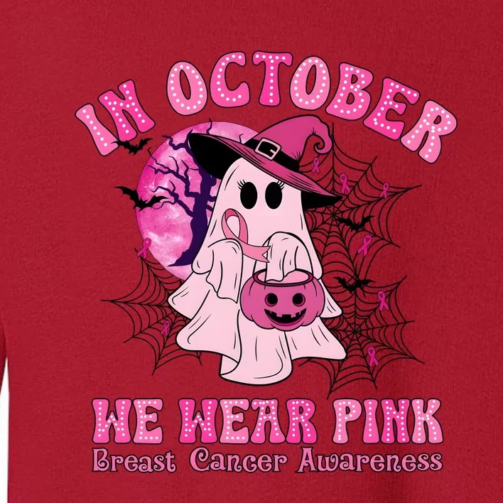 Ghost Pumpkin In October We Wear Breast Cancer Toddler Sweatshirt