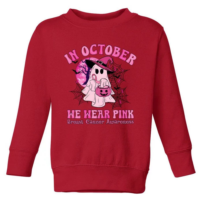 Ghost Pumpkin In October We Wear Breast Cancer Toddler Sweatshirt