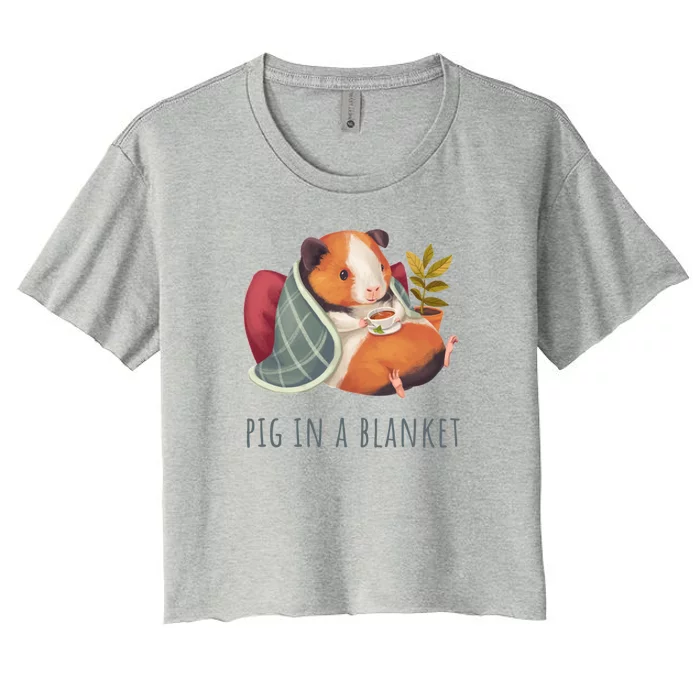 Guinea Pig In A Cozy Blanket Chilling And Drinking Tea Or Coffee Women's Crop Top Tee