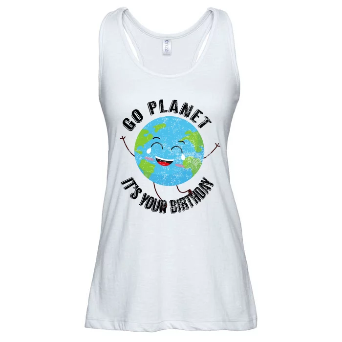 Go Planet Its Your Birthday Happy Earth Day Distressed Ladies Essential Flowy Tank