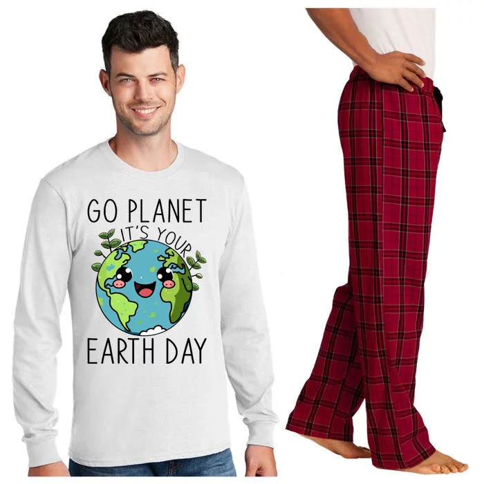 Go Planet Its Your Earth Day 2024 Teacher Cute Earth Long Sleeve Pajama Set