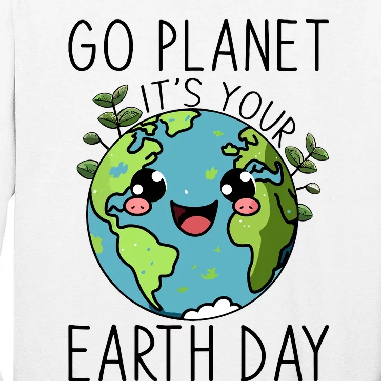 Go Planet Its Your Earth Day 2024 Teacher Cute Earth Tall Long Sleeve T-Shirt