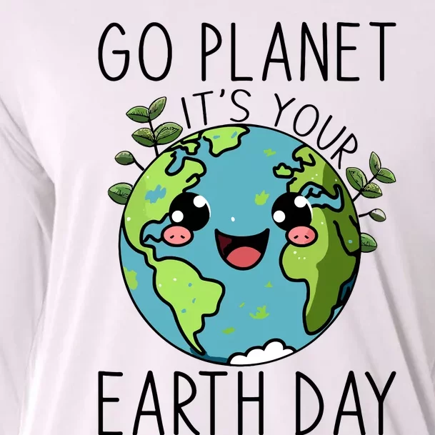 Go Planet Its Your Earth Day 2024 Teacher Cute Earth Cooling Performance Long Sleeve Crew