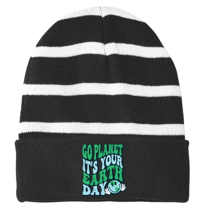 Go Planet Its Your Earth Day Striped Beanie with Solid Band