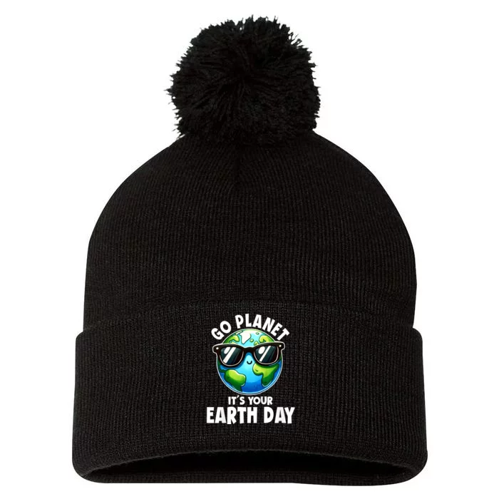 Go Planet ItS Your Earth Day Cute Earth Pom Pom 12in Knit Beanie