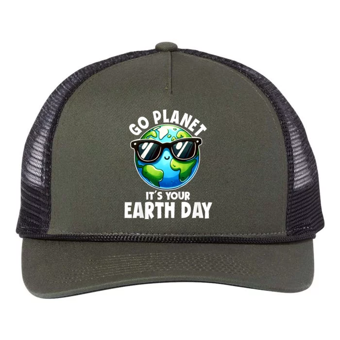 Go Planet ItS Your Earth Day Cute Earth Retro Rope Trucker Hat Cap