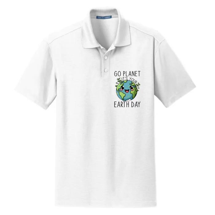 Go Planet Its Your Earth Day 2024 Teacher Cute Earth Dry Zone Grid Performance Polo