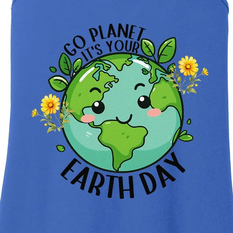 Go Planet Its Your Earth Day 2024 Teacher Cute Earth Ladies Essential Tank