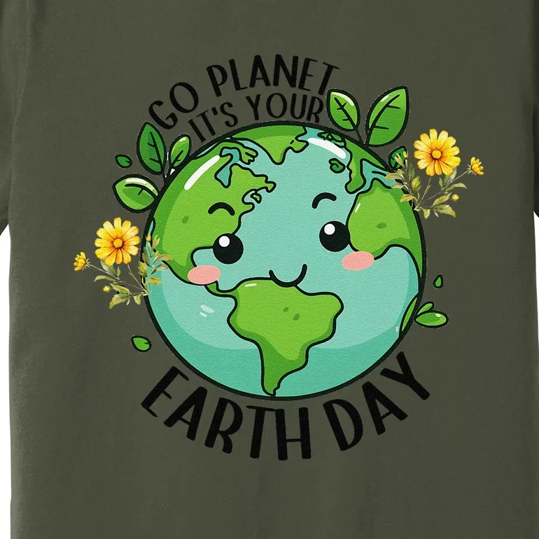 Go Planet Its Your Earth Day 2024 Teacher Cute Earth Premium T-Shirt