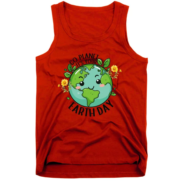 Go Planet Its Your Earth Day 2024 Teacher Cute Earth Tank Top