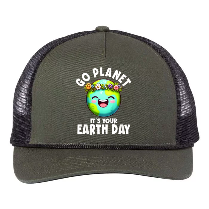 Go Planet ItS Your Earth Day Cute Earth Retro Rope Trucker Hat Cap