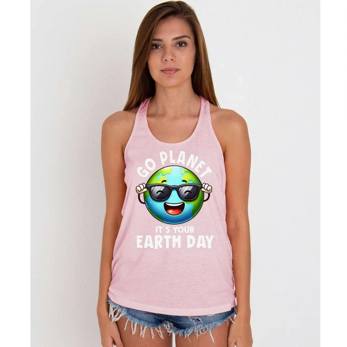 Go Planet ItS Your Earth Day Cute Earth Women's Knotted Racerback Tank