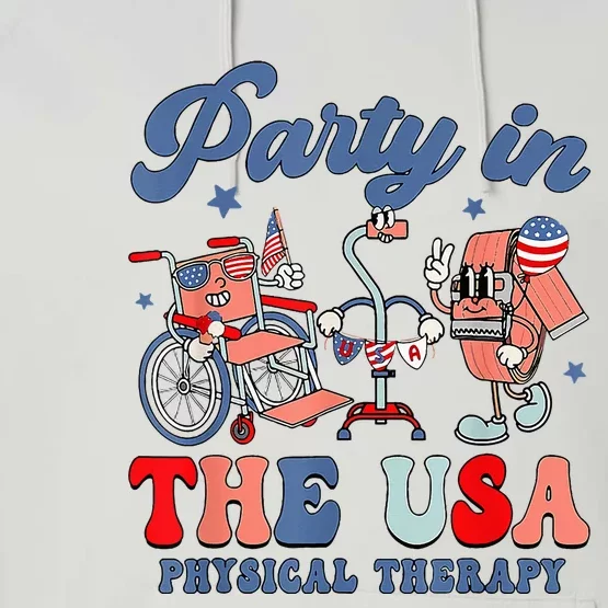 Groovy Party In The Usa Physical Therapist 4th Of July Performance Fleece Hoodie