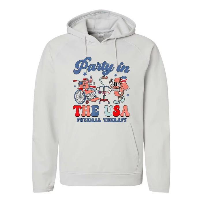 Groovy Party In The Usa Physical Therapist 4th Of July Performance Fleece Hoodie