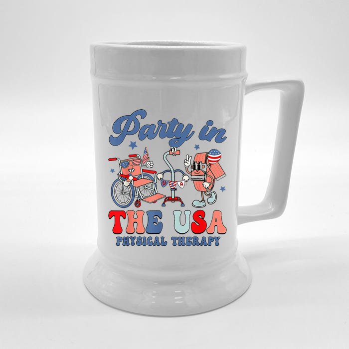 Groovy Party In The Usa Physical Therapist 4th Of July Front & Back Beer Stein