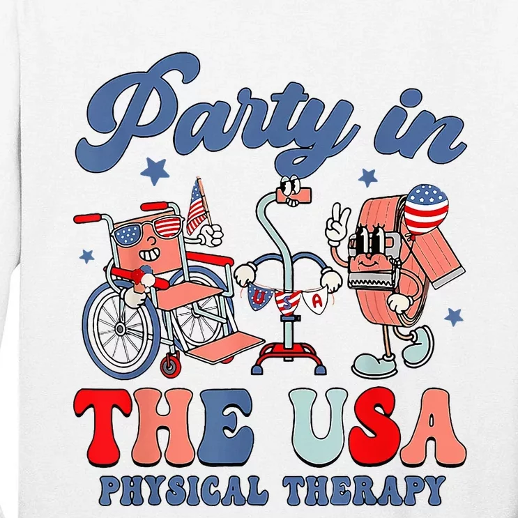 Groovy Party In The Usa Physical Therapist 4th Of July Tall Long Sleeve T-Shirt