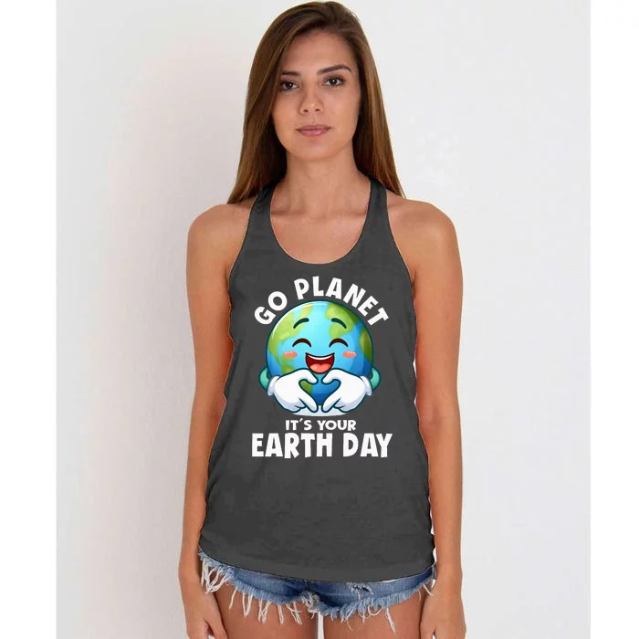 Go Planet ItS Your Earth Day Cute Earth Women's Knotted Racerback Tank