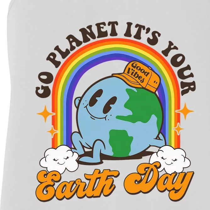 Go Planet Its Your Earth Day Teacher Groovy Environment Women's Racerback Tank