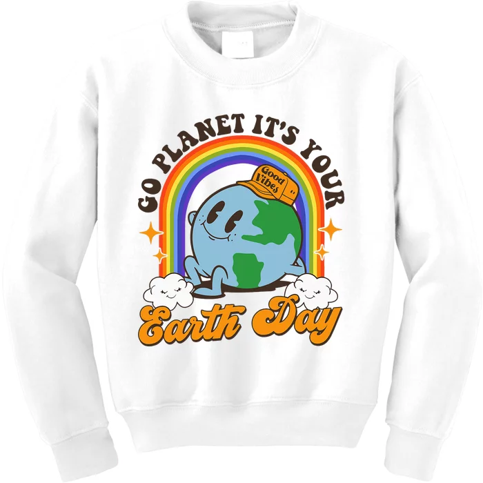 Go Planet Its Your Earth Day Teacher Groovy Environment Kids Sweatshirt