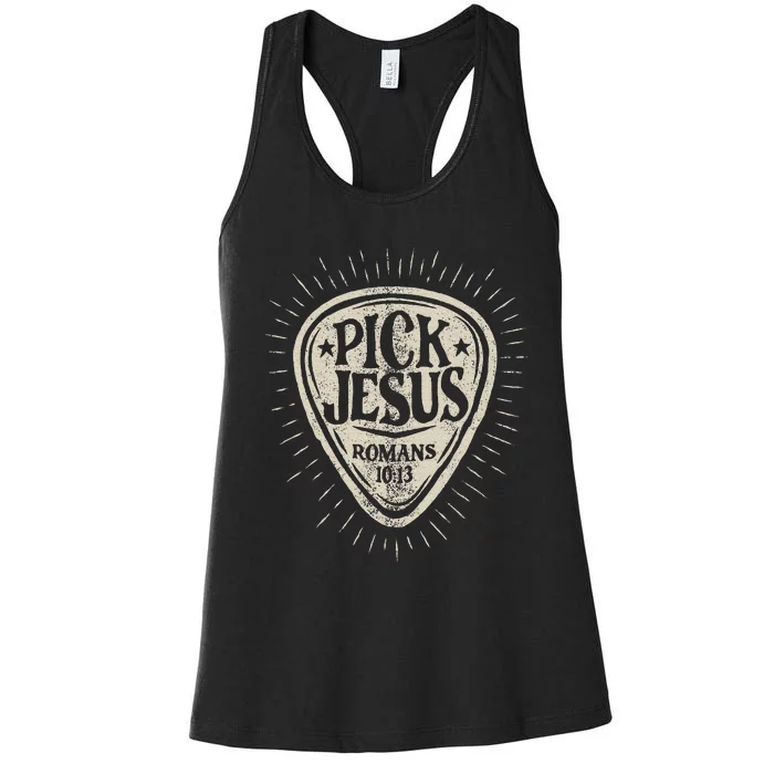 Guitar Pick Jesus Christian Music Guitarist Pastor Women's Racerback Tank