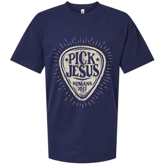 Guitar Pick Jesus Christian Music Guitarist Pastor Sueded Cloud Jersey T-Shirt