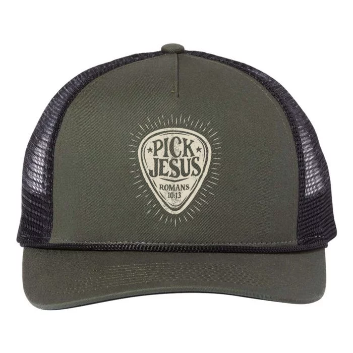 Guitar Pick Jesus Christian Music Guitarist Pastor Retro Retro Rope Trucker Hat Cap