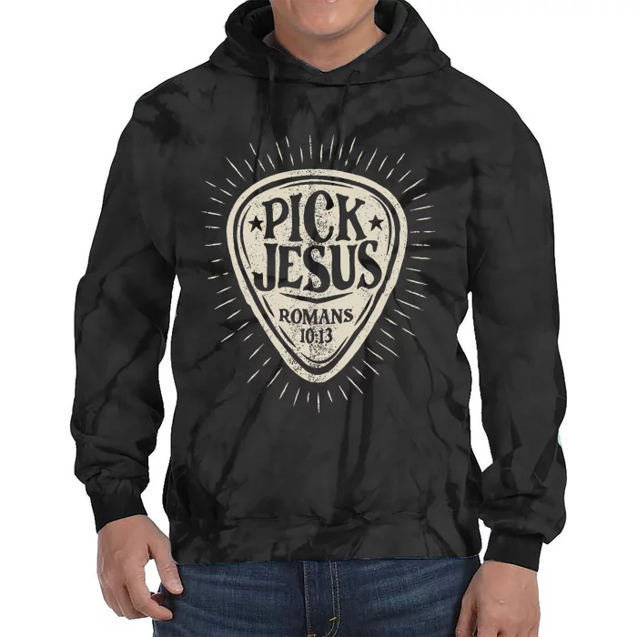 Guitar Pick Jesus Christian Music Guitarist Pastor Retro Tie Dye Hoodie