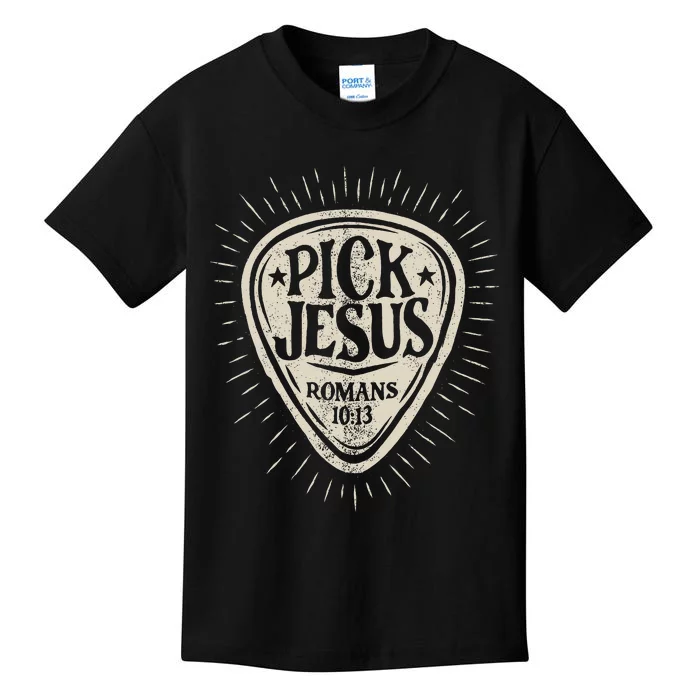 Guitar Pick Jesus Christian Music Guitarist Pastor Retro Kids T-Shirt