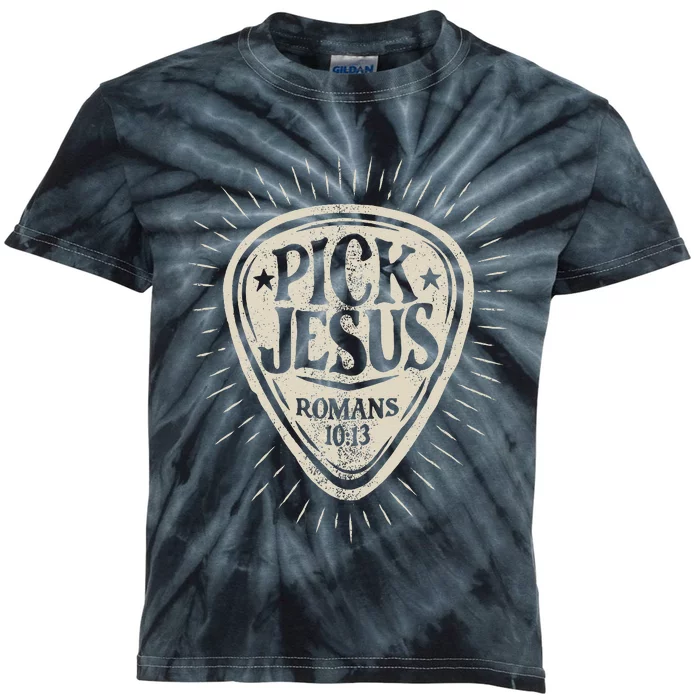 Guitar Pick Jesus Christian Music Guitarist Pastor Retro Kids Tie-Dye T-Shirt